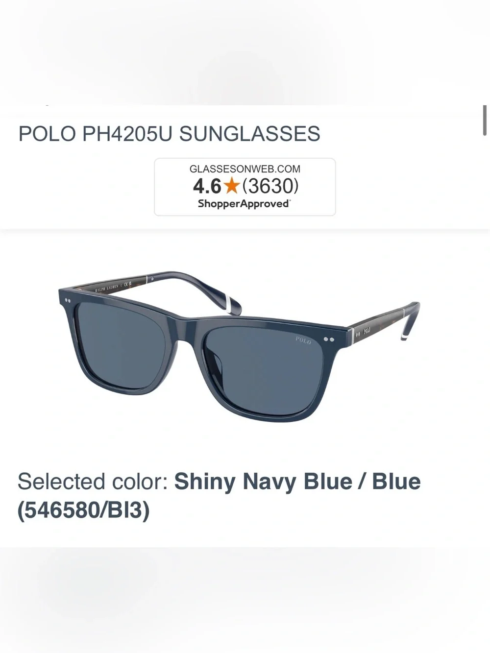 Polo Ralph Lauren PH4205U Shiny Navy Blue Square Sunglasses 56mm NWT